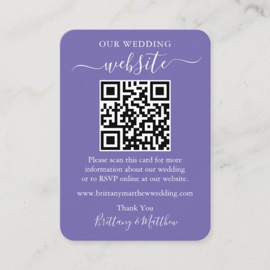 ミニマル結婚リストのウェブサイト写真QRペリウィンクル エンクロージャーカード (正面)