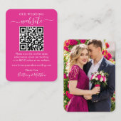 ミニマル結婚リストのウェブサイト写真QRホットピンク エンクロージャーカード (正面/裏面)