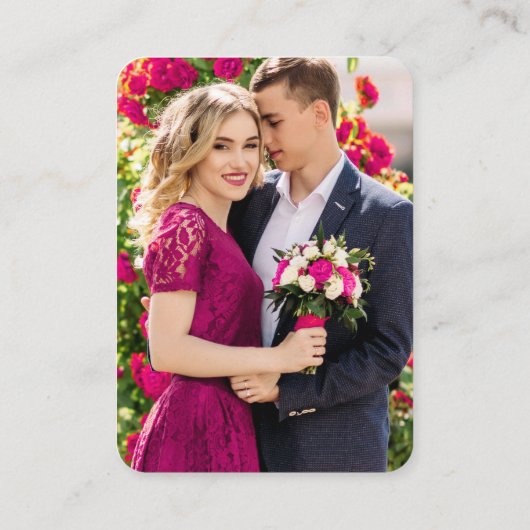 ミニマル結婚リストのウェブサイト写真QRホットピンク エンクロージャーカード (裏面)