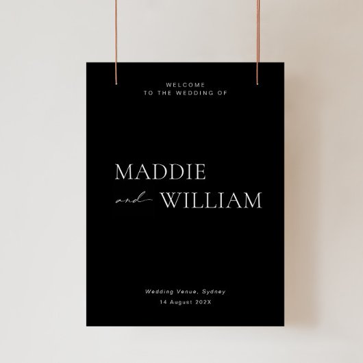 ミニマル結婚リストのウェルカムサイン（黒） ポスター