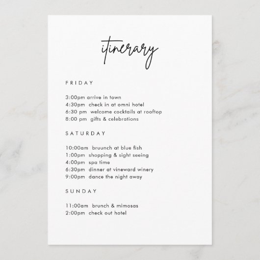 ミニマル結婚リストのウェルカムタイムライン 招待状 (裏面)