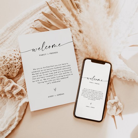 ミニマル結婚リストのウェルカムレター+イベントカード 招待状