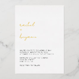 ミニマル結婚リストのスクリプモダントシンプルタイポグラフィ 箔招待状