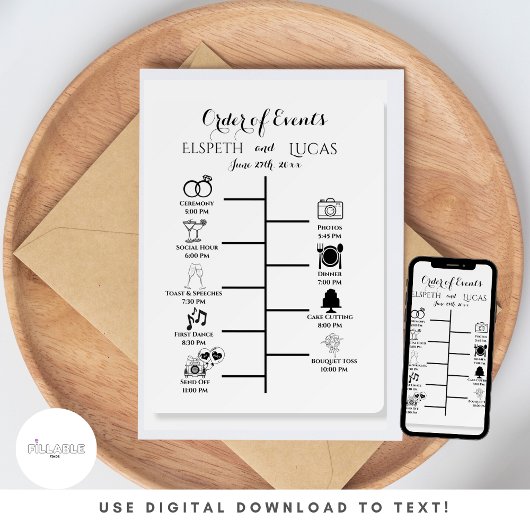 ミニマル結婚リストのタイムライン挿入 | カスタムイベント 招待状