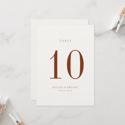 ミニマル結婚リストのテーブル番号カード 招待状 (正面/裏面インサイチュ)