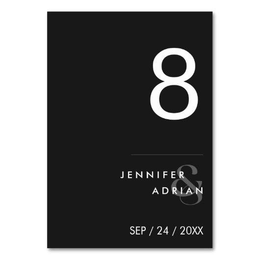 ミニマル結婚リストのテーブル番号 – カスタマイズ可能 テーブルナンバー (正面)