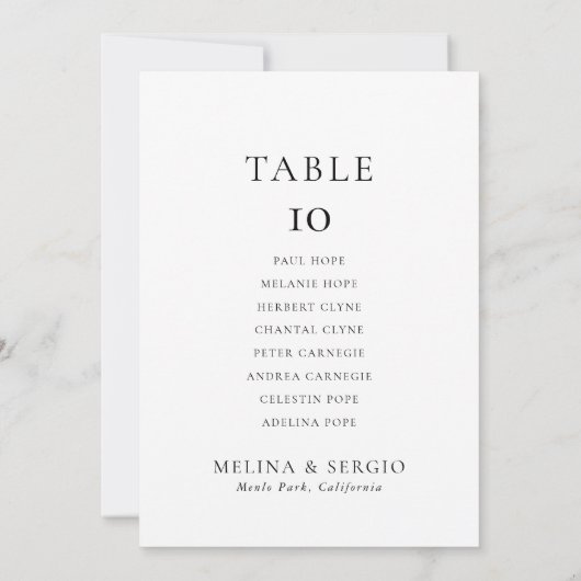 ミニマル結婚リストのテーブル10シーティングチャートカード 招待状 (裏面)