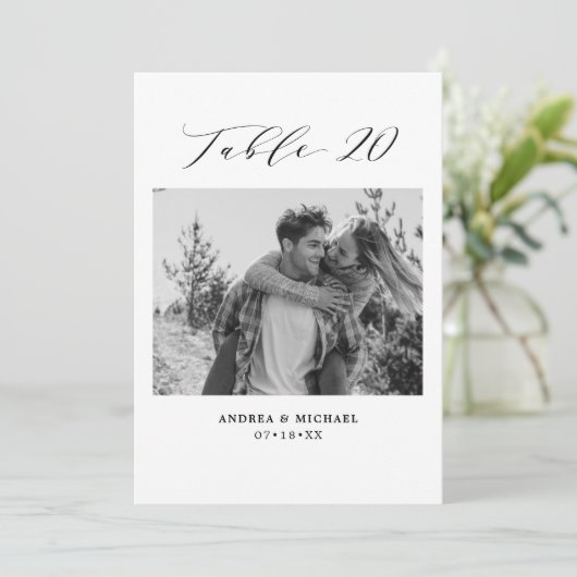 ミニマル結婚リストのテーブル20番号と写真カード 案内状 (スタンド正面)