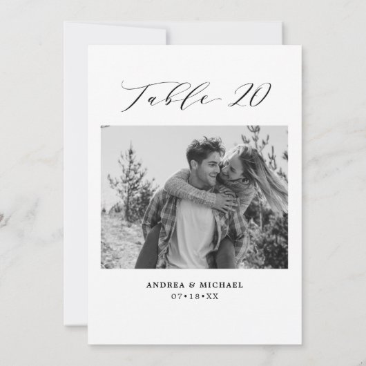 ミニマル結婚リストのテーブル20番号と写真カード 案内状 (裏面)