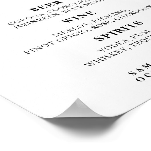 ミニマル結婚リストのバーメニュー記号 ポスター (角)