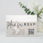 ミニマル結婚リストのフォトオーバーレイQRコードRSVP エンクロージャーカード (スタンド正面)