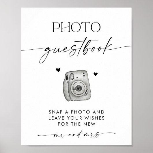 ミニマル結婚リストのフォトゲストブックサイン ポスター (正面)