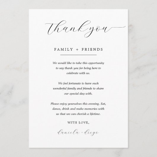 ミニマル結婚リストのメニューとサンキューカード メニュー (裏面)