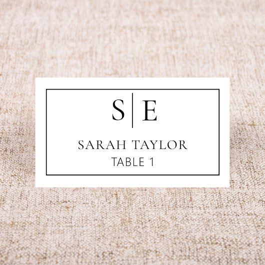 ミニマル結婚リストのモノグラム書道フラットテント プレイスカード