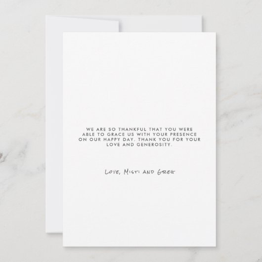 ミニマル結婚リストの写真ありがとうフラットカード サンキューカード (裏面)