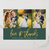 ミニマル結婚リストの写真コラージュ緑 箔招待状 (正面)