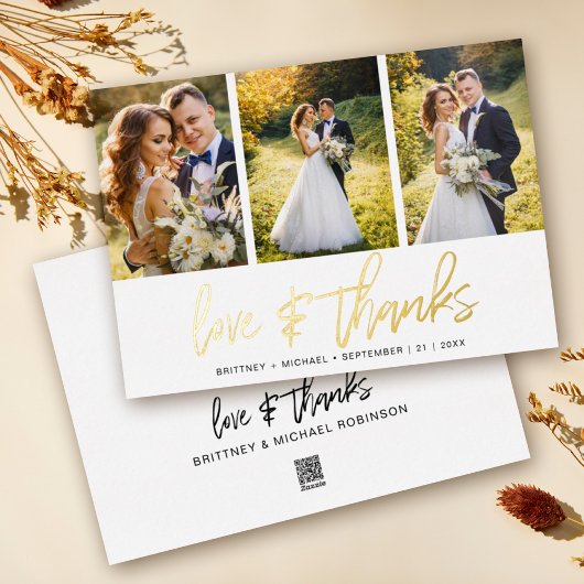 ミニマル結婚リストの写真コラージュ 箔招待状