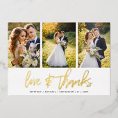 ミニマル結婚リストの写真コラージュ 箔招待状 (正面)