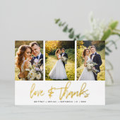 ミニマル結婚リストの写真コラージュ 箔招待状 (立ち正面)