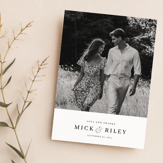 ミニマル結婚リストの写真サンキューカードとメモ サンキューカード