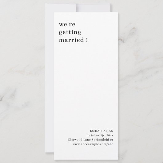 ミニマル結婚リストの写真ブースのストリップフレームのエレガント セーブザデート (裏面)