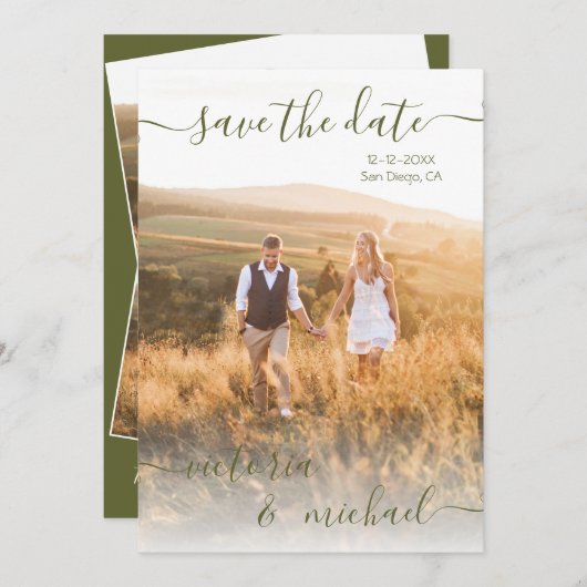 ミニマル結婚リストの写真日付の保存招待状 招待状 (正面/裏面)