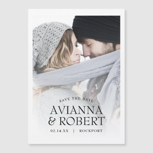 ミニマル結婚リストの写真日付の保存 マグネット招待状 (正面)