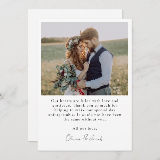 ミニマル結婚リストの写真5 x 7 サンキューカード (正面/裏面)