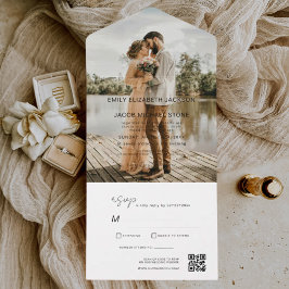 ミニマル結婚リストの写真QRコードエレガント オールインワン招待状