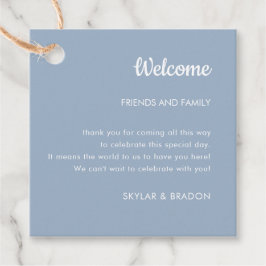 ミニマル結婚リストの埃っぽいブルー歓迎ギフト フェイバータグ