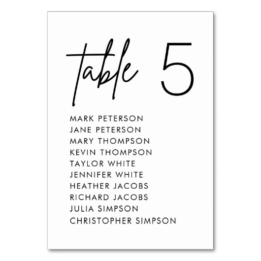 ミニマル結婚リストの座席表の番号 テーブルナンバー (裏面)