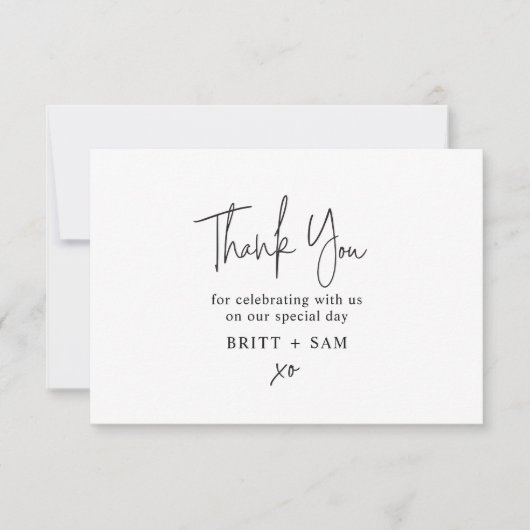 ミニマル結婚リストの感謝の手書きスクリプト サンキューカード (正面)