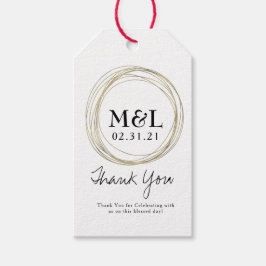 ミニマル結婚リストの感謝の金ゴールドフェイクリングや輪ロゴ ギフトタグ