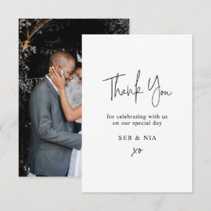 ミニマル結婚リストの感謝カスタムフォトスクリプト サンキューカード