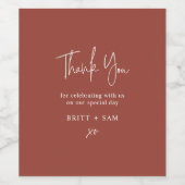ミニマル結婚リストの感謝テラコッタスクリプト ワインラベル (シングルラベル)