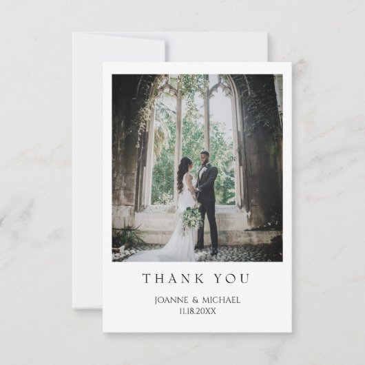ミニマル結婚リストの感謝フォトカード – エレガント サンキューカード (正面)