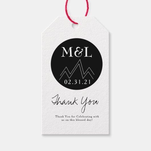 ミニマル結婚リストの感謝白黒山脈 ギフトタグ (正面)