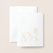 ミニマル結婚リストの旅行先パスポート世界地図 箔カード (裏面封筒付き)