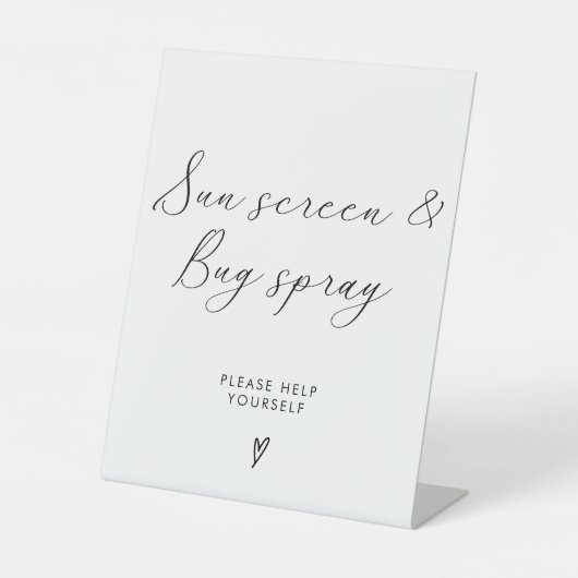 ミニマル結婚リストの日焼け止めとバグスプレーのサイン 台座サイン (正面)