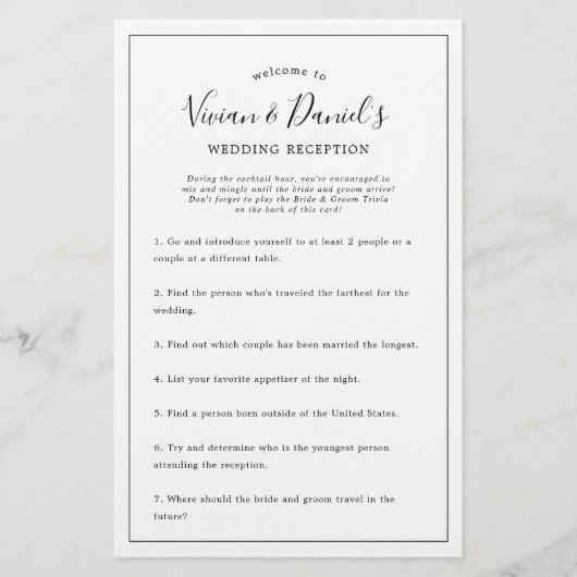ミニマル結婚リストの歓迎とアイスブレーカーゲーム チラシ (正面)