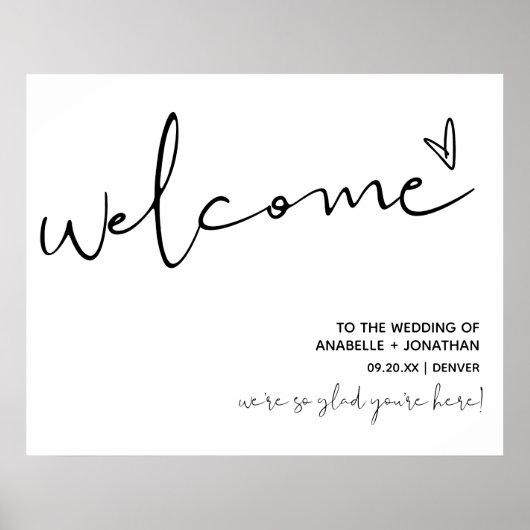 ミニマル結婚リストの歓迎サイン ポスター (正面)