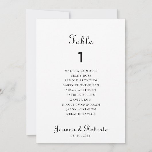 ミニマル結婚リストの表第1座席表 招待状 (裏面)