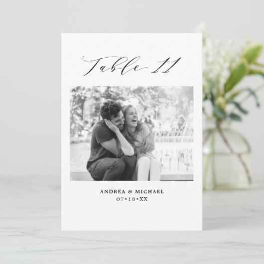 ミニマル結婚リストの表11番号と写真カード 案内状 (スタンド正面)