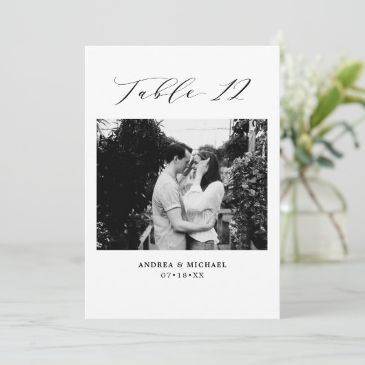 ミニマル結婚リストの表12番号と写真カード 案内状 (スタンド正面)