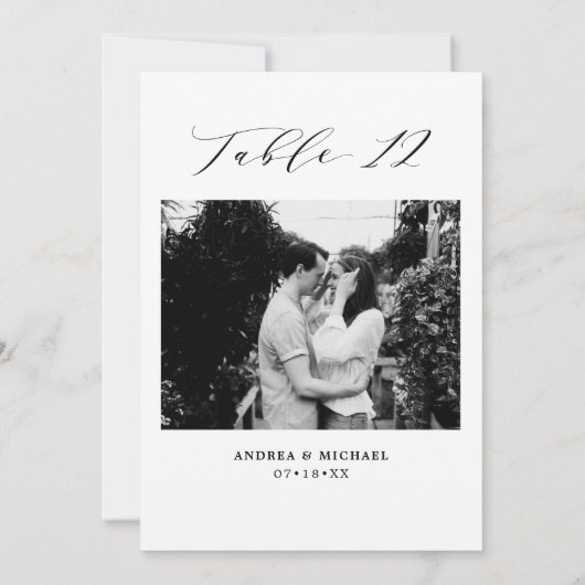 ミニマル結婚リストの表12番号と写真カード 案内状 (裏面)