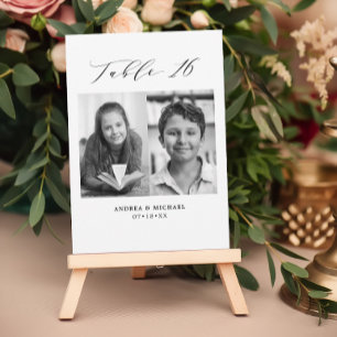 ミニマル結婚リストの表16番号と写真カード 案内状