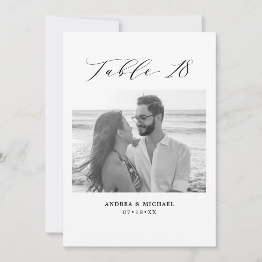 ミニマル結婚リストの表18番号と写真カード 案内状 (正面)