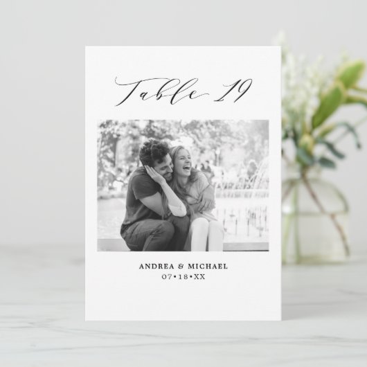 ミニマル結婚リストの表19番号と写真カード 案内状 (スタンド正面)