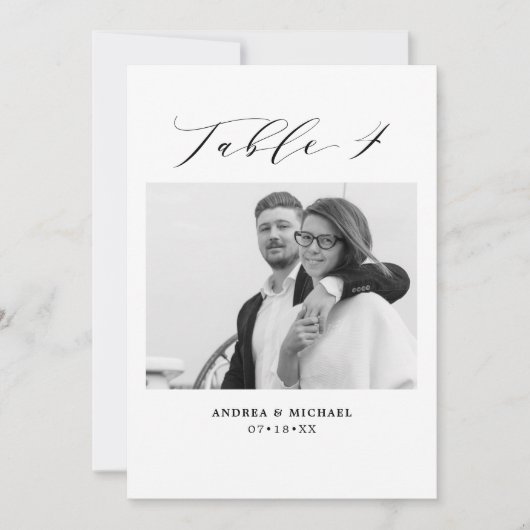 ミニマル結婚リストの表4番号と写真カード 案内状 (正面)