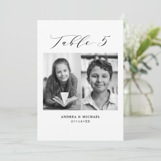 ミニマル結婚リストの表5番号と写真カード 案内状 (スタンド正面)